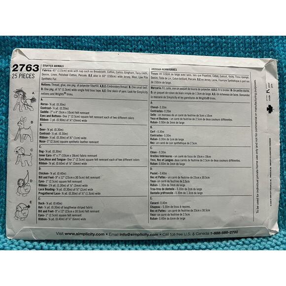 Simplicity Sewing pattern 2763 Plush toy horse duck deer dog chicken 1950s - Picture 3 of 5